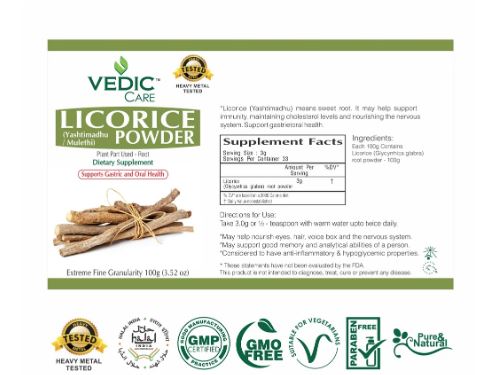 The Nutrition Facts of Vedic Licorice Powder 