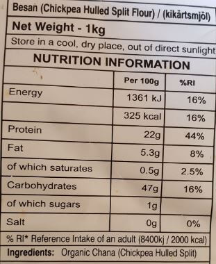 The Nutrition Facts of 24 Mantra Organic Besan Flour