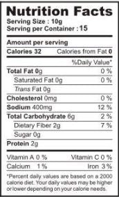 The Nutrition Facts of 777 Brand, Appalam Papad 