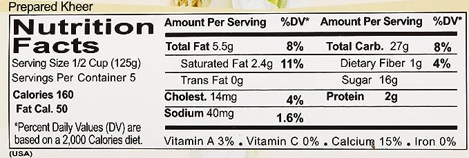 The Nutrition Facts of Ahmed Kheer Mix Plain 