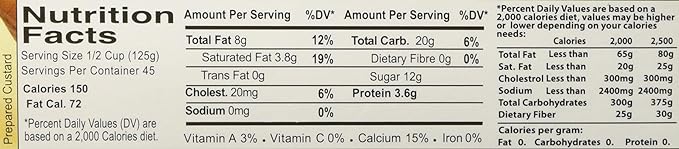 The Nutrition Facts of Ahmed Mango Custard ITU Grocers Inc.