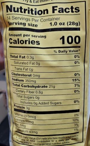 The Nutrition Facts of Anand  Fryums (Round-Plain) 
