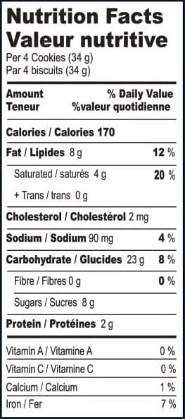The Nutrition Facts of This is the Nutrition of Britannia Good Day Butter Cookies (8Packs).