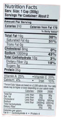 The Nutrition Facts of Colonel Kababz Chicken Tikka Masala 