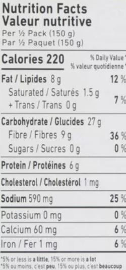 The Nutrition Facts of Gits Punjabi Chhole Ready Meal 