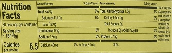 The Nutrition Facts of Green Heart Lemongrass 