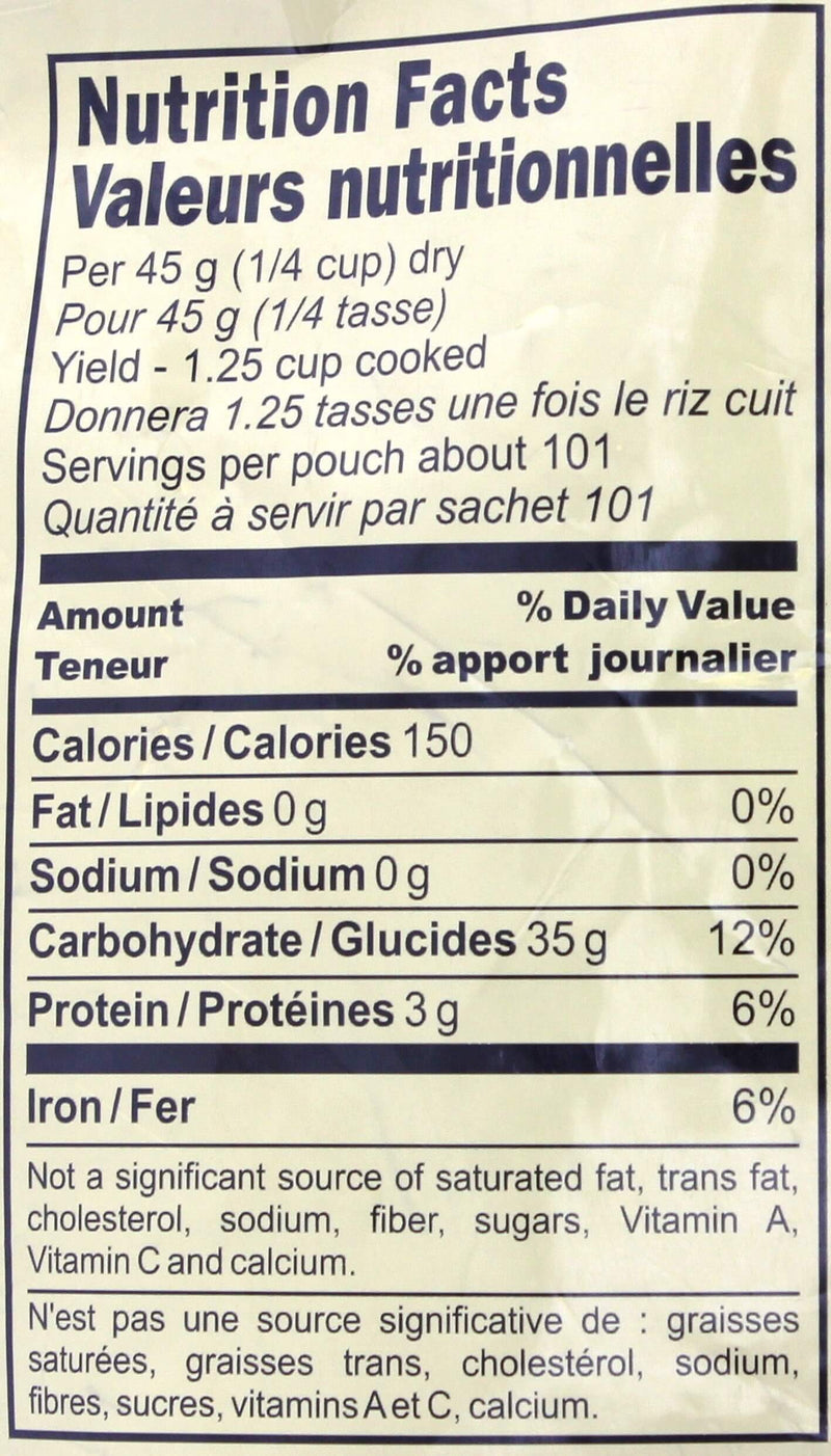 The Nutrition Facts of India Gate Basmati Rice
