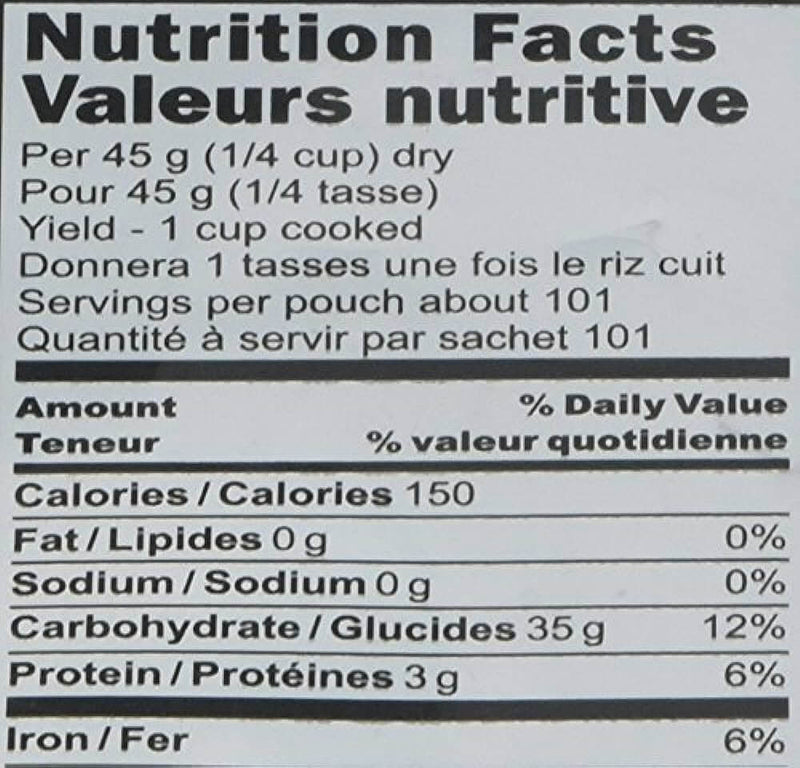 The Nutrition Facts of India Gate Excel Basmati Rice