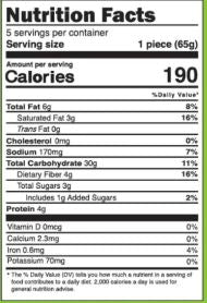 The Nutrition Facts of KAWAN Low GI Paratha Value Pack (15 pcs) 