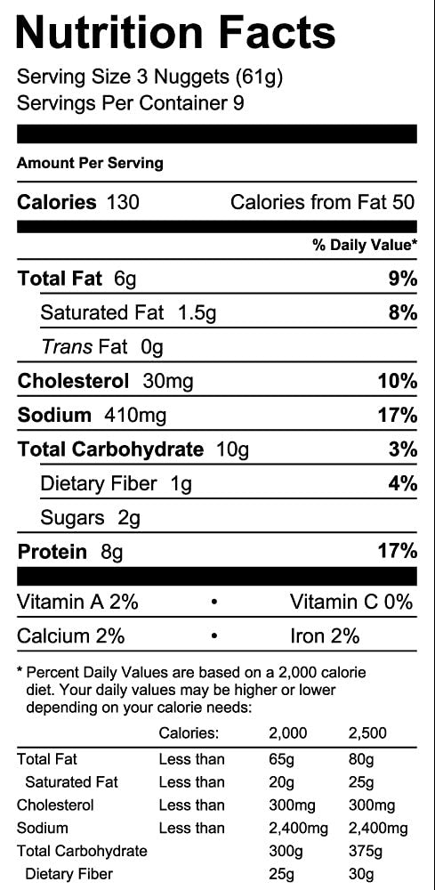 The Nutrition Facts of K&N Chicken Haray Bharay Nuggets 