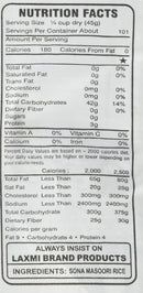 The Nutrition Facts of Laxmi Sonamasoori Rice
