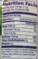 The Nutrition Facts of Lior Fine Sea Salt Medium 