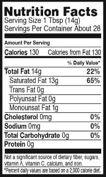 The Nutrition Facts of Luciana Organic Coconut Oil