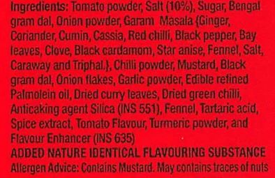 The Nutrition Facts of MTR Tomato Rice Powder