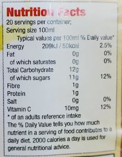 The Nutrition Facts of Meraj Peach Drink Large 