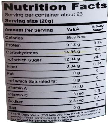 The Nutrition Facts of Mitchell's Jam Mango