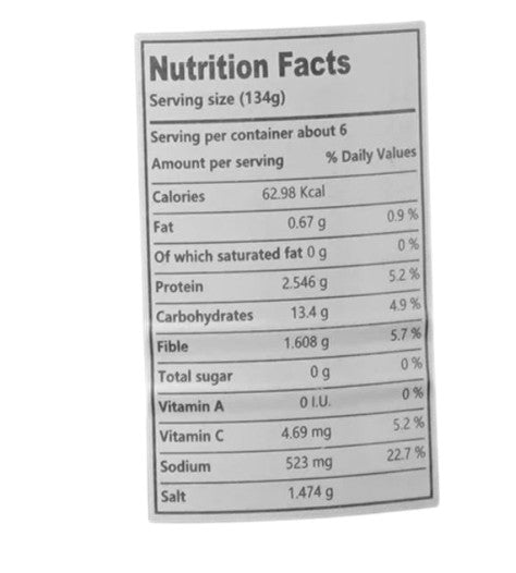 The Nutrition Facts of Mitchell's Sarson Ka Saag ITU Grocers Inc.