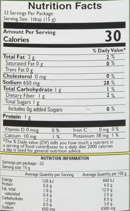 The Nutrition Facts of Mother's Recipe Kerda Pickle 