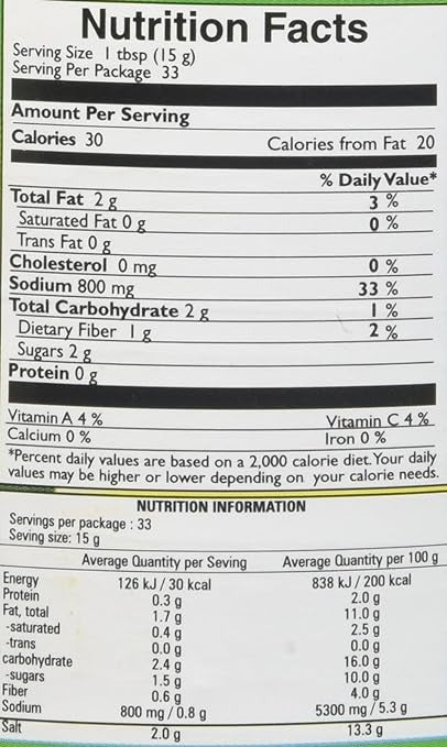 The Nutrition Facts of Mother's Recipe Maharashtra  Mango Pickle 