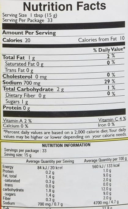 The Nutrition Facts of Mother's Recipe Mango Mild Pickle 
