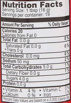 The Nutrition Facts of National Hot & Spicy Sauce 