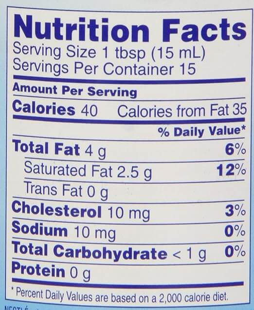 The Nutrition Facts of Nestle Table Cream