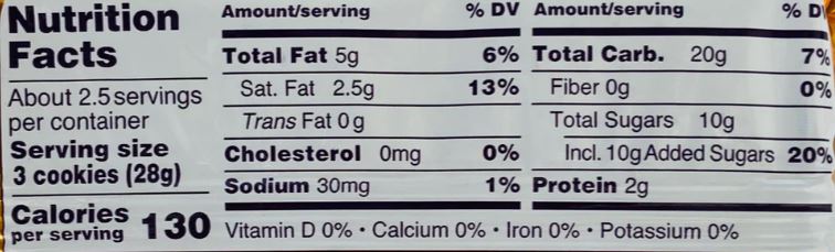 The Nutrition Facts of Parle Kreams Bourbon Cookies 