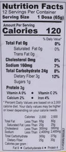 The Nutrition Facts of Priyems Certified Organic Dosa Batter 