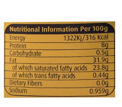 The Nutrition Facts of Puck Cheddar Cream Cheese 