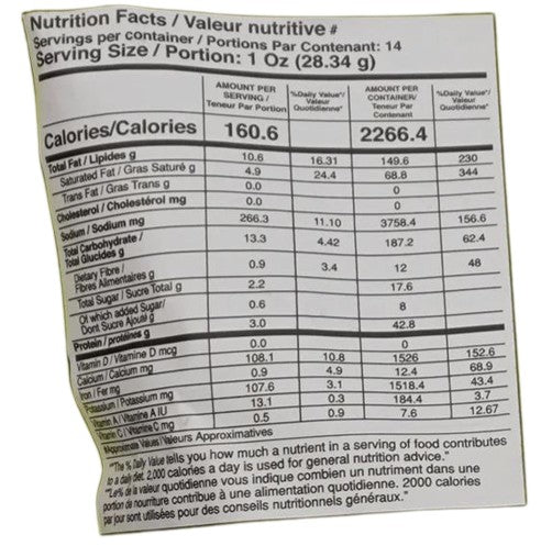 This is the Nutrition of Real Bites Papad Chavana.