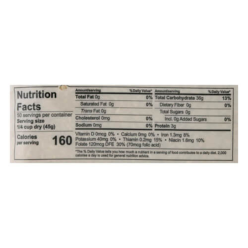 The Nutrition Facts of Riceland Enriched Long Grain Rice