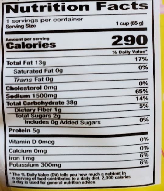 The Nutrition Facts of Shan Shoop Masala Noodles 