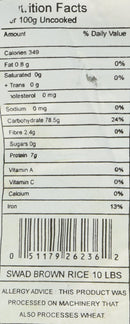The Nutrition Facts of Swad Brown Basmati Rice