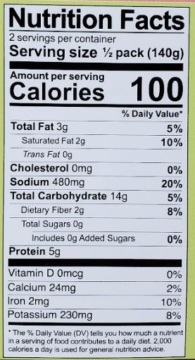 The Nutrition Facts of Swad Chana Masala Micro-Curry 