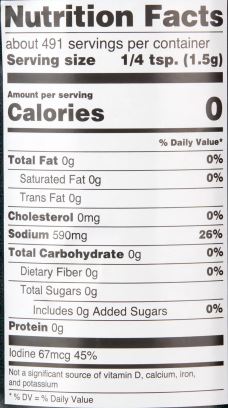 The Nutrition Facts of Swad Iodized Salt 