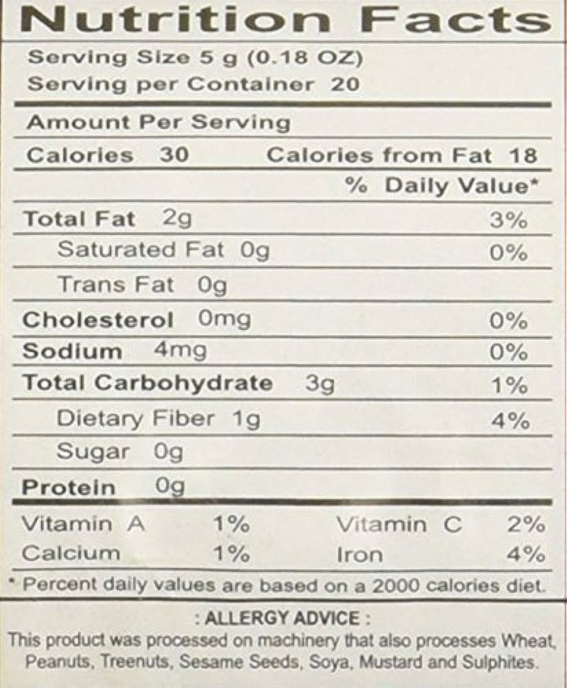 The Nutrition Facts of Swad Javentri Whole 