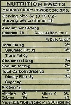The Nutrition Facts of Swad Madras Curry Powder 