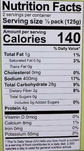 The Nutrition Facts of Swad Pav Bhaji Micro-Curry 