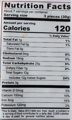The Nutrition Facts of Swad Rajgira Squares