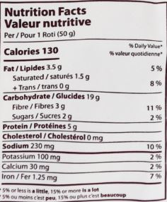 The Nutrition Facts of TWI - Crispy Roti Whole Wheat 