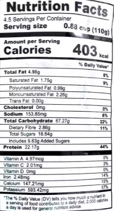 The Nutrition Facts of Talod GOTA 