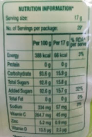 The Nutrition Facts of Tang Lemon Flavor 