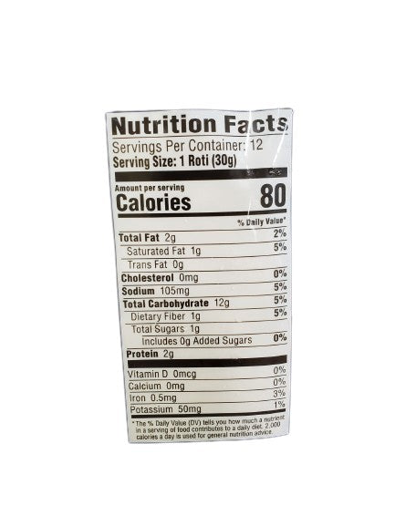 The Nutrition Facts of Tawa Chapati (12pcs) 
