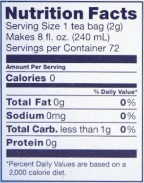 The Nutrition Facts of This is the Nutrition of Tetley Elaichi  (72 T-Bags).