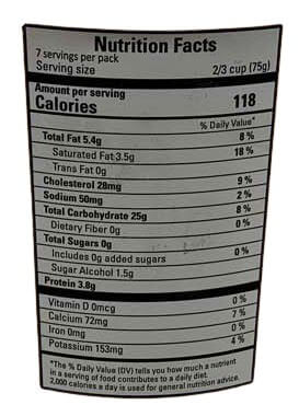 The Nutrition Facts of Vadilal Anjeer Butter Scotch Sugar Free Ice Cream 1 Lt