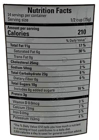 The Nutrition Facts of Vadilal Butterscotch Ice Cream 1 Lt