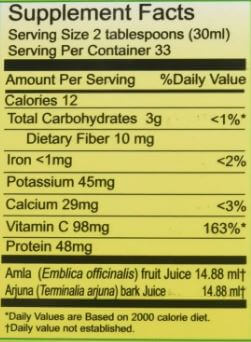 The Nutrition Facts of Vedic Amla Arjuna Juice