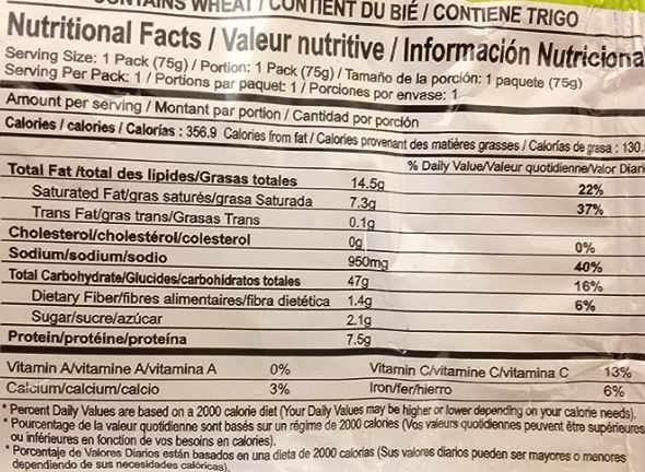 The Nutrition Facts of This is the Nutrition of Wai-Wai Veg Noodles.