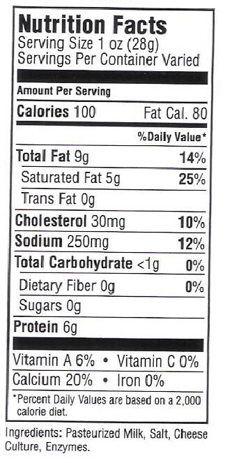 The Nutrition Facts of Ziyad Akawi White Cheese