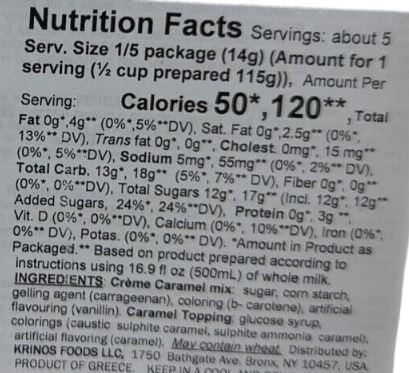 The Nutrition Facts of Ziyad Creme Caramel